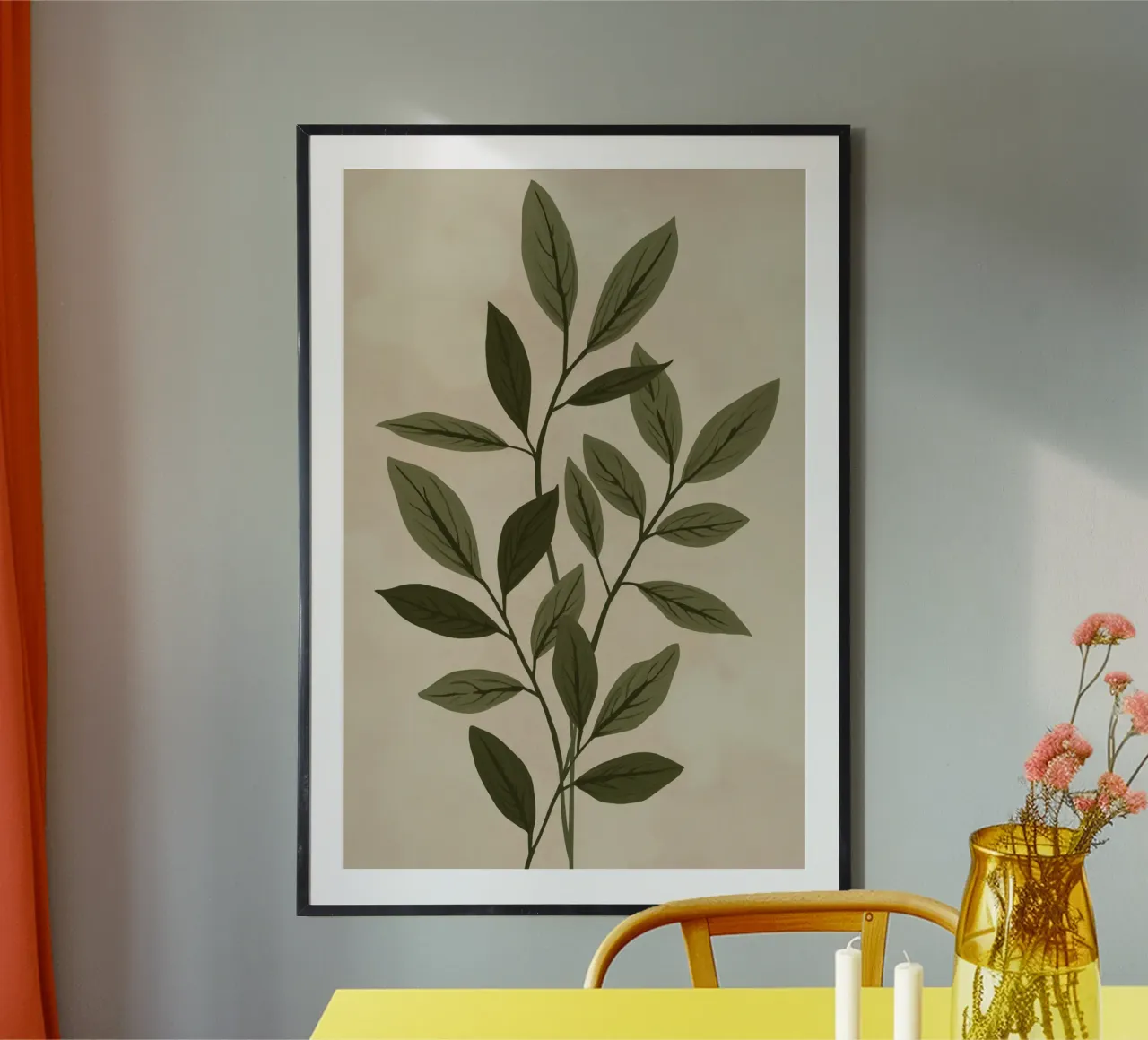 Due steli verdi a foglia poster con telaio in alluminio da DesignDoodle