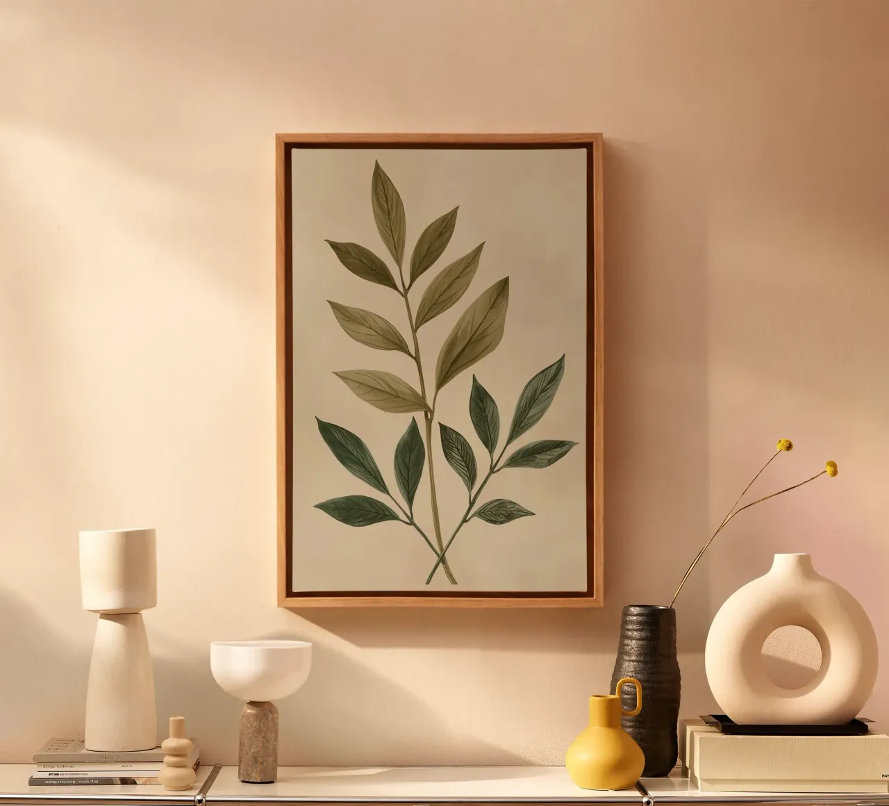 Due steli di piante con foglie tela con Cornice a cassetta da DesignDoodle