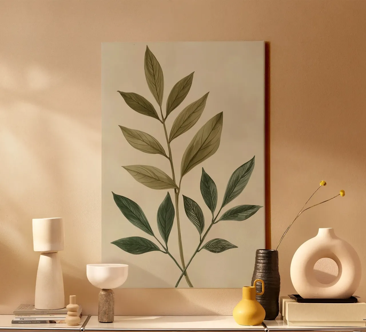 Due steli di piante con foglie tela con Cornice a cassetta da DesignDoodle