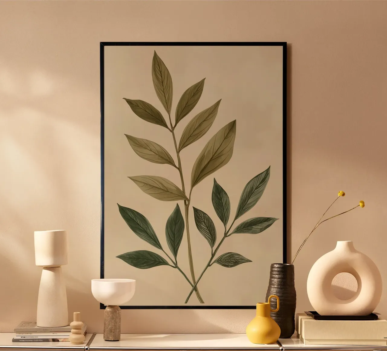 Due steli di piante con foglie poster con telaio in plastica da DesignDoodle