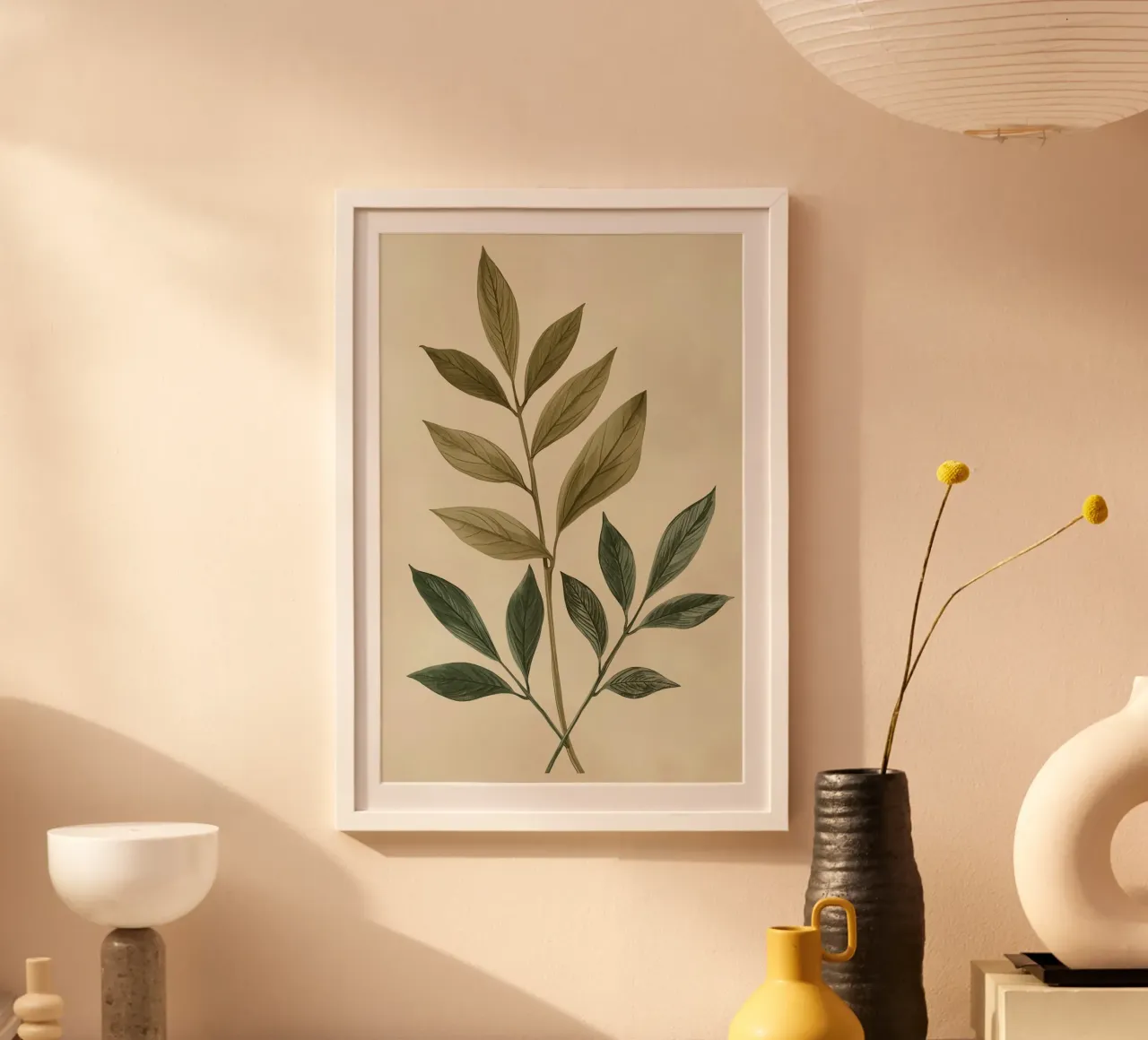 Due steli di piante con foglie poster con telaio in plastica da DesignDoodle