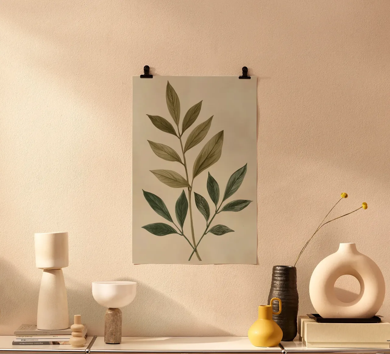 Due steli di piante con foglie poster con telaio in plastica da DesignDoodle