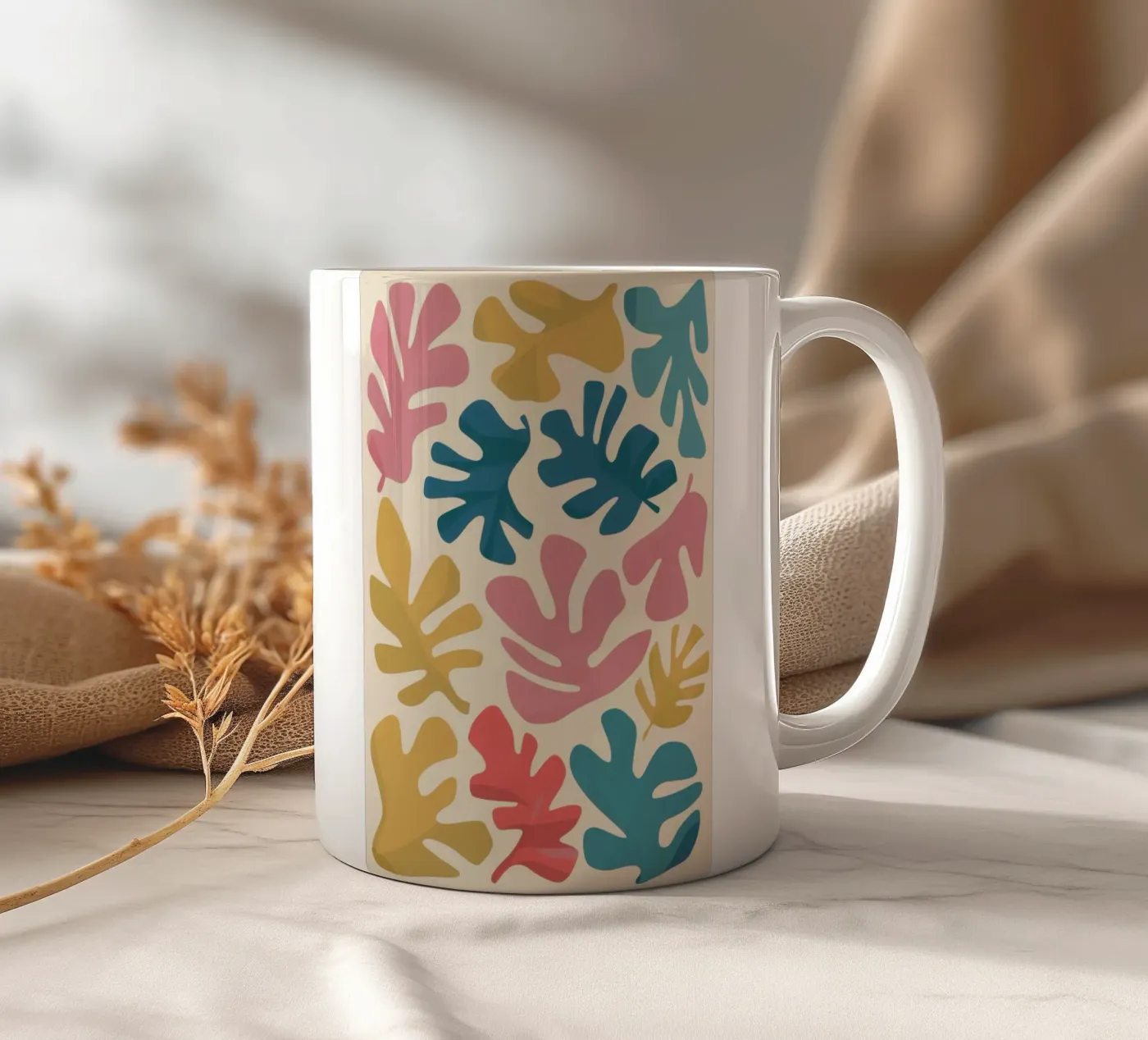 Matisse Leaf Forms ceramic mug by Snow Mist
