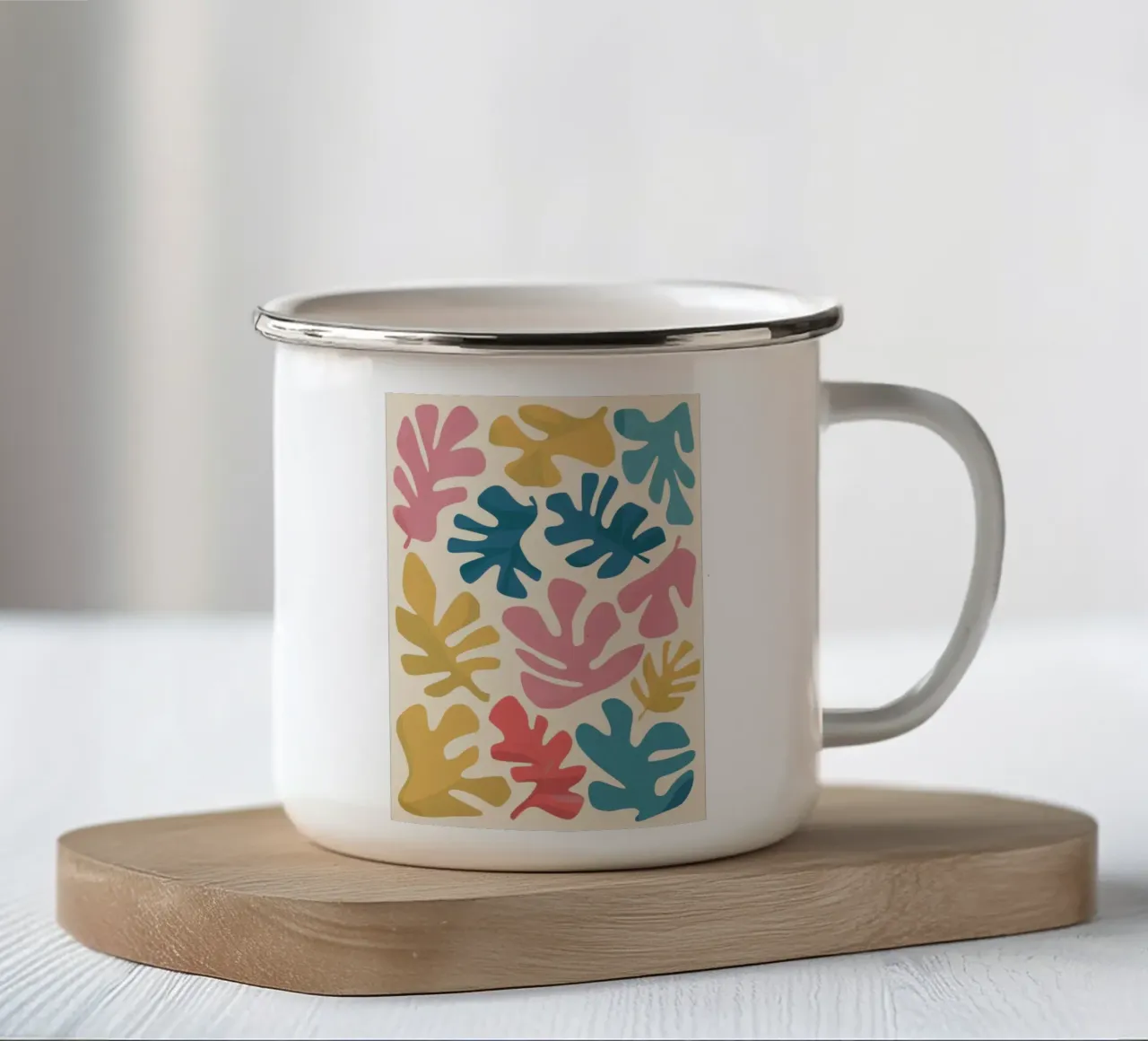 Forme di foglie di Matisse tazza in smalto da Snow Mist