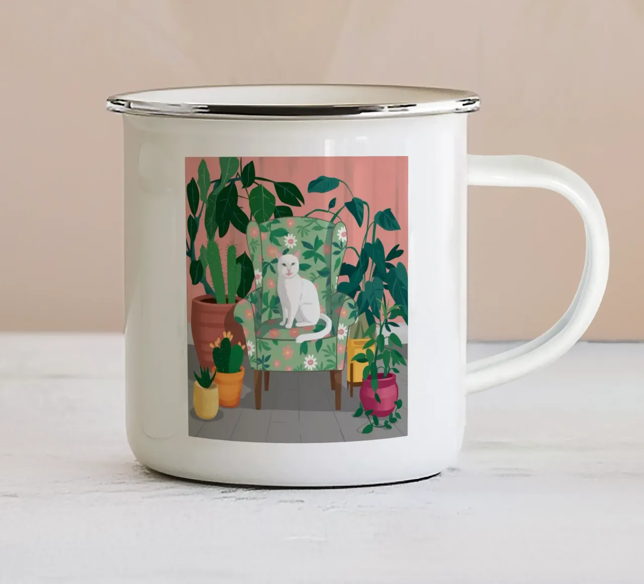 Giungla di gatti bianchi tazza in smalto da Snow Mist