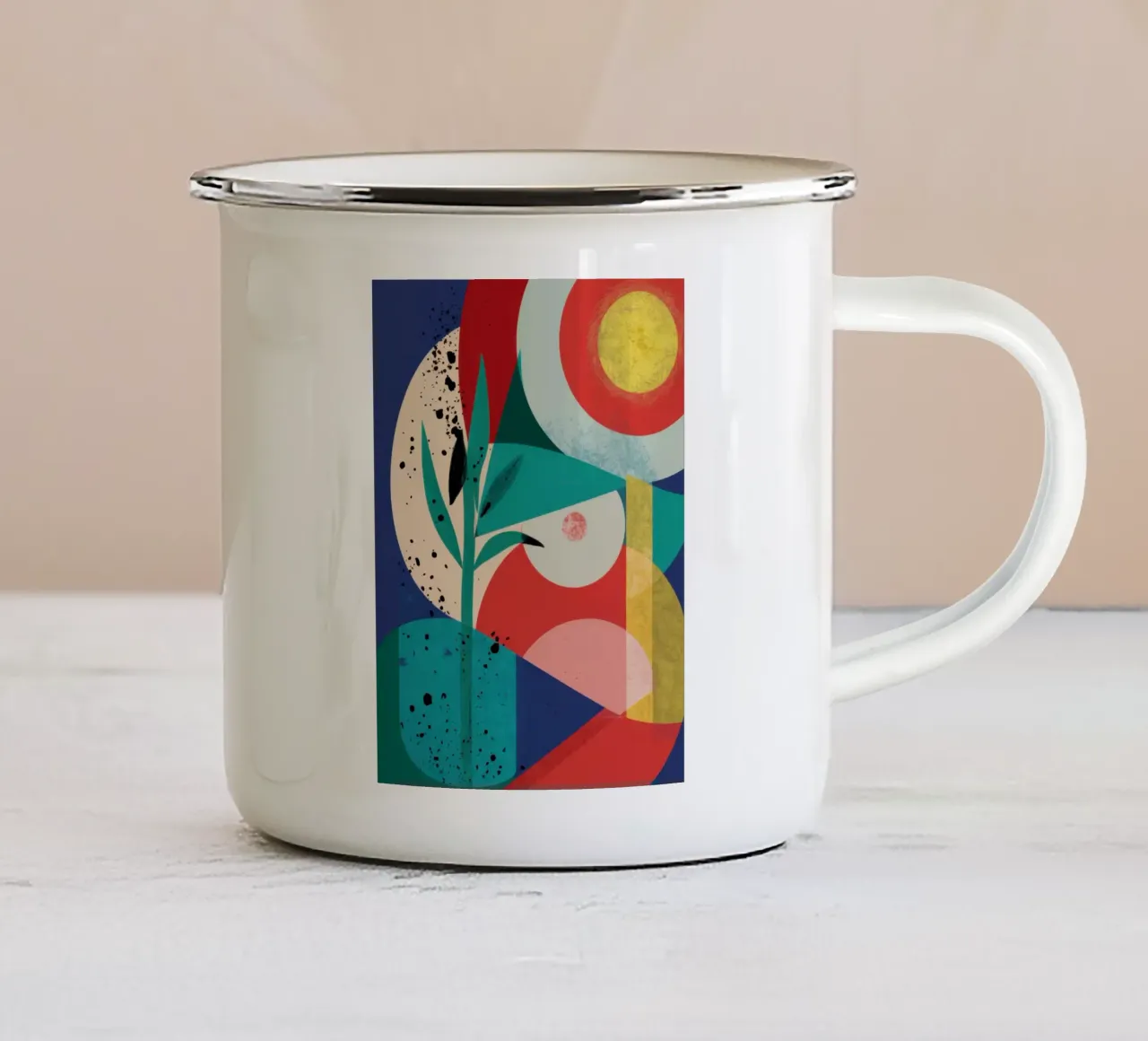 Forme astratte ritmiche tazza in smalto da Bara Suara