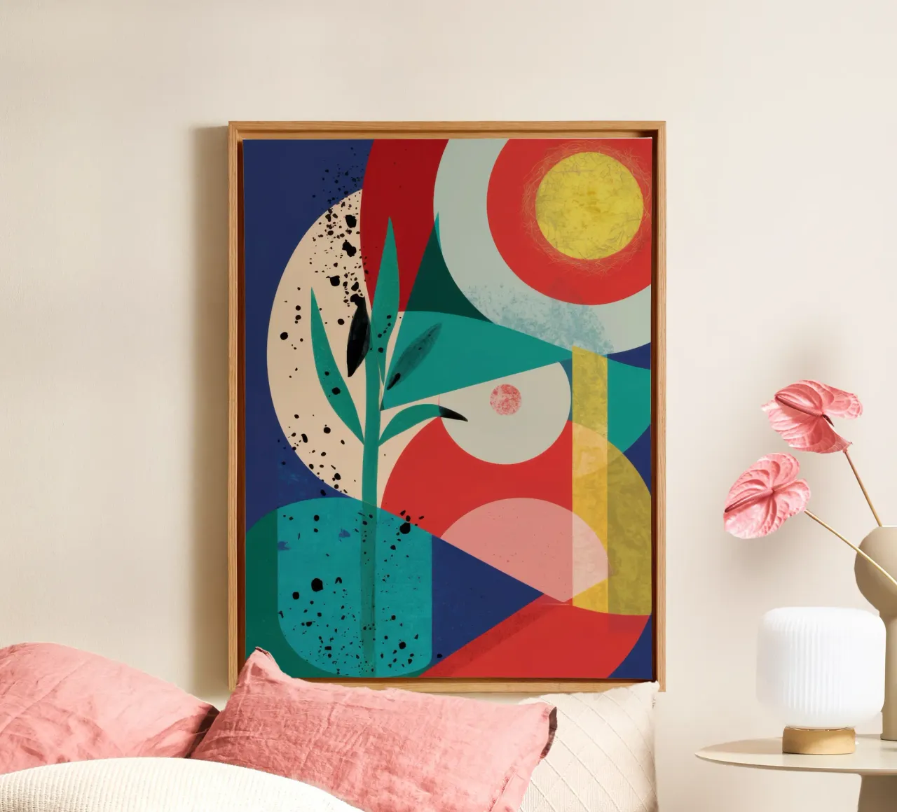 Ritmische abstracte vormen canvas met Baklijst van Bara Suara