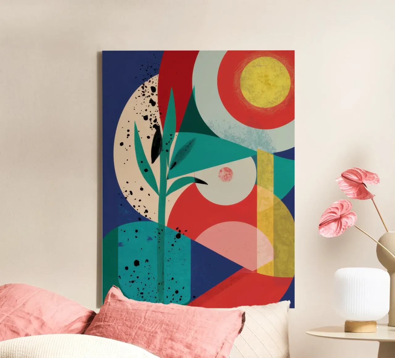Ritmische abstracte vormen canvas met Baklijst van Bara Suara