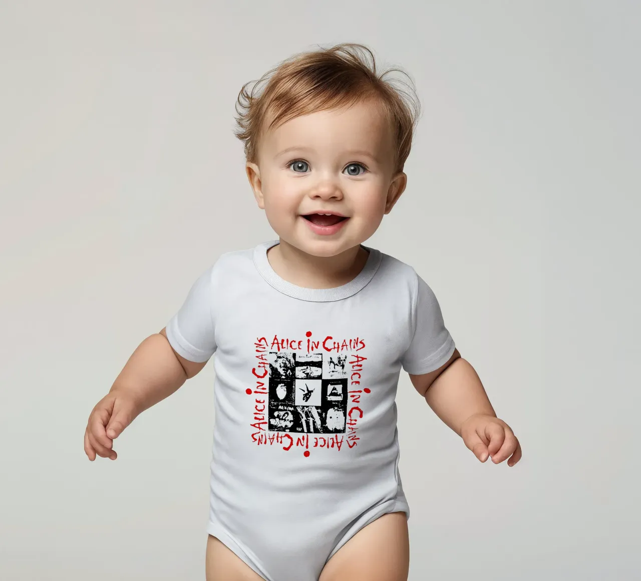 Alice In Chain Band Rock body neonato maniche corte da https://www.juniqe.com/uk/shop/Henndraws