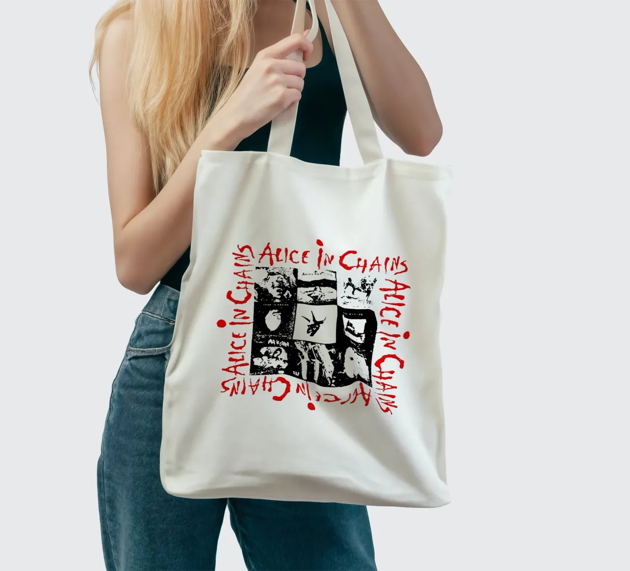 Alice In Chain Band Rock borsa in juta da https://www.juniqe.com/uk/shop/Henndraws