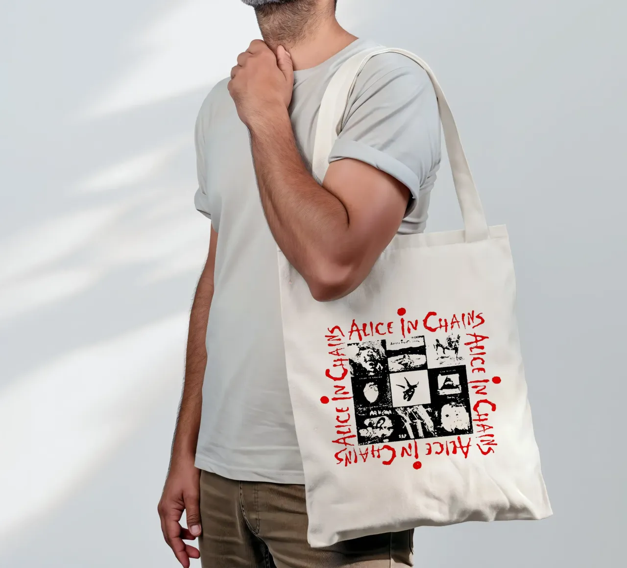 Alice In Chain Band Rock borsa in juta da https://www.juniqe.com/uk/shop/Henndraws