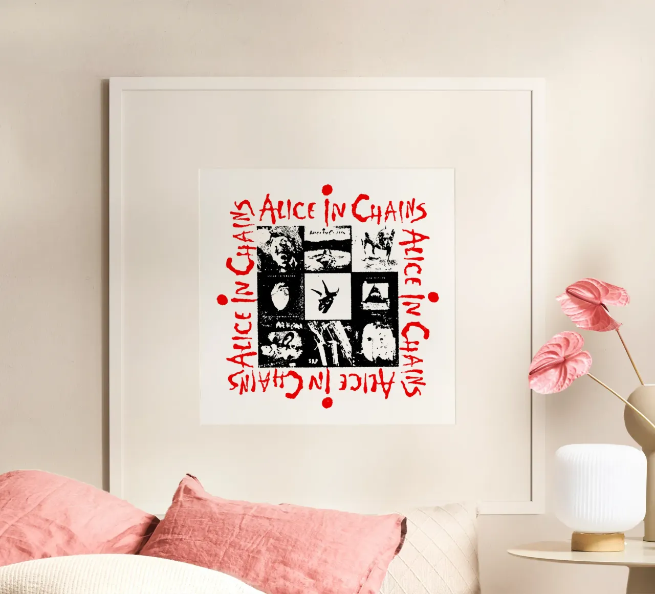Alice In Chain Band Rock poster con telaio in alluminio da https://www.juniqe.com/uk/shop/Henndraws