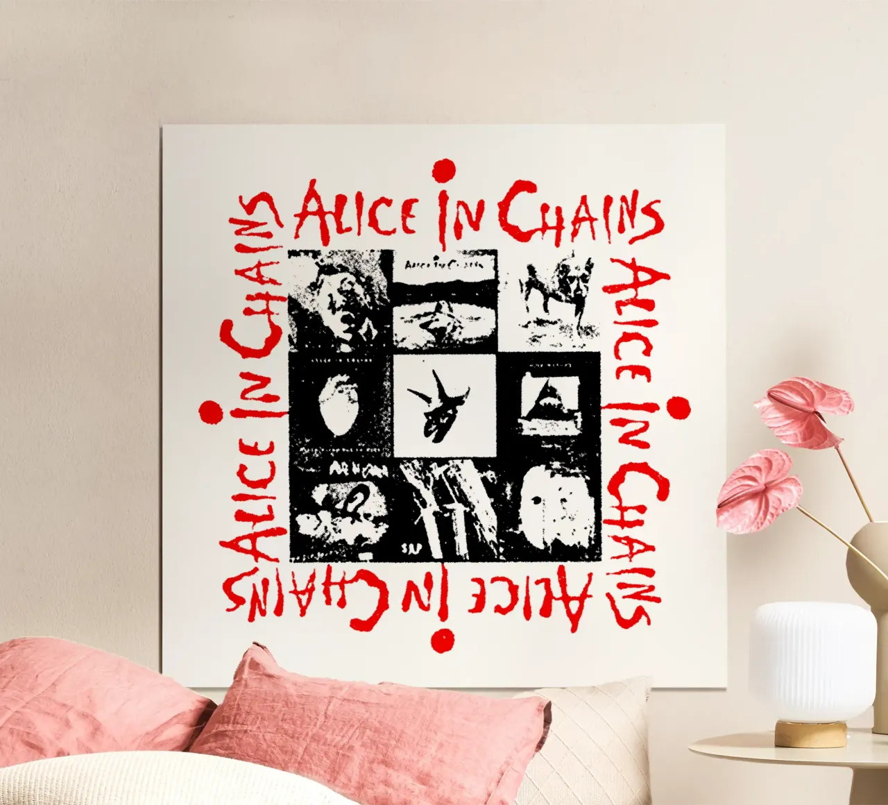 Alice In Chain Band Rock poster con telaio in alluminio da https://www.juniqe.com/uk/shop/Henndraws