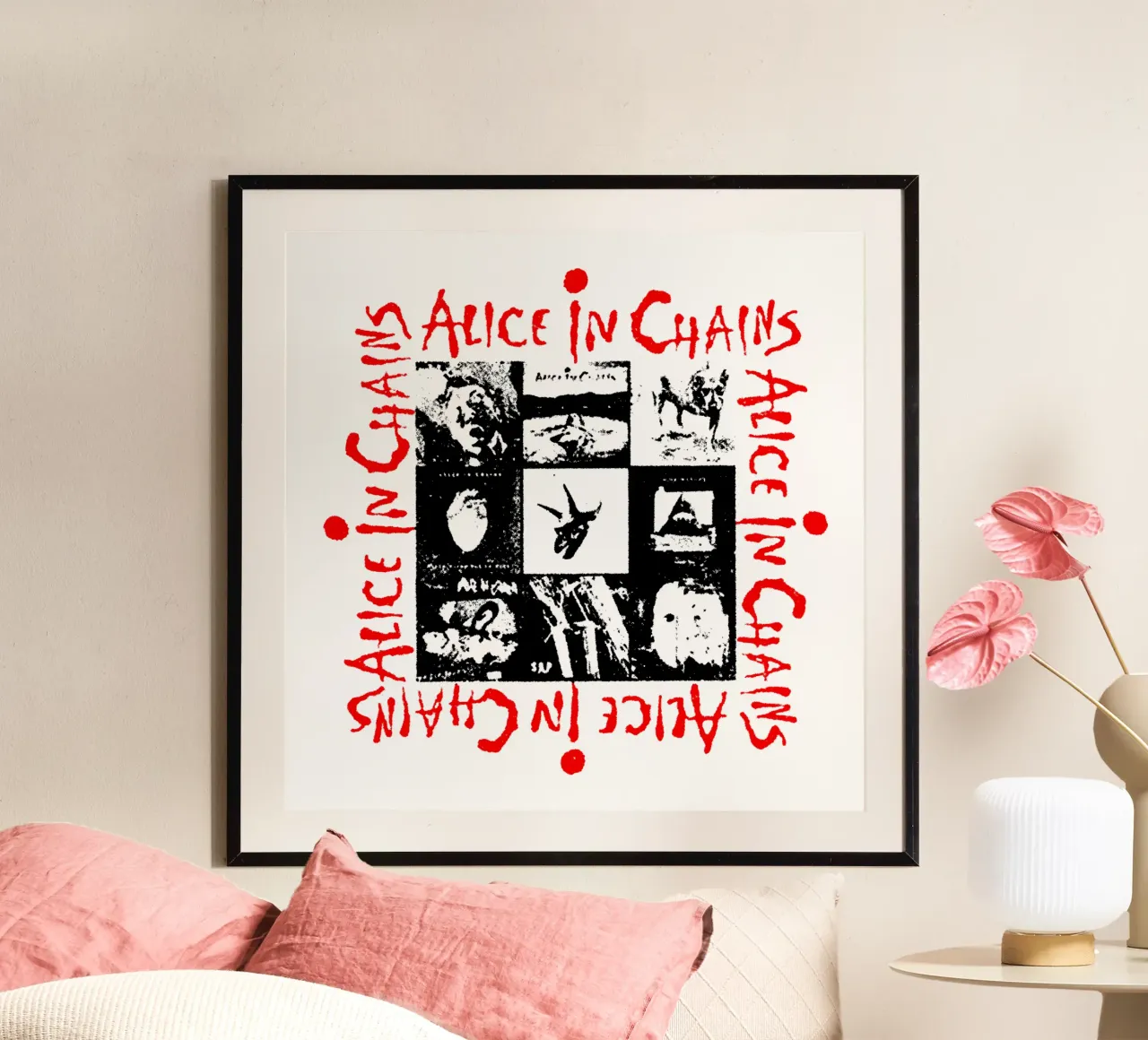 Alice In Chain Band Rock poster con telaio in alluminio da https://www.juniqe.com/uk/shop/Henndraws