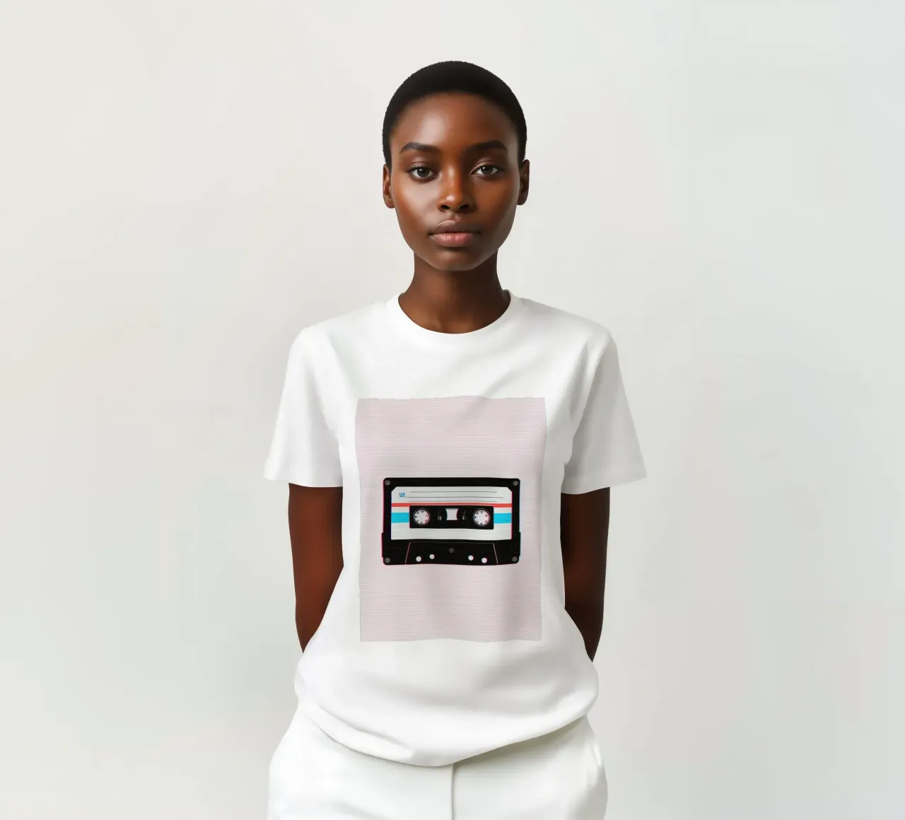 Nastro a cassetta con effetto glitch su sfondo a righe t-shirt da DesignDoodle