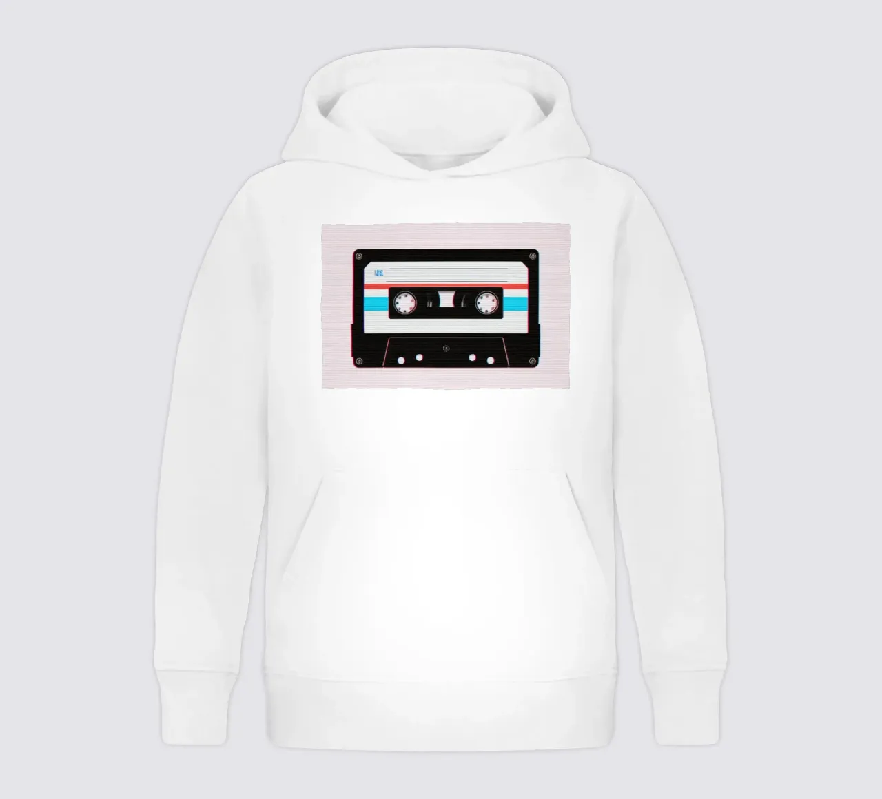 Nastro a cassetta con effetto glitch su sfondo a righe felpa bambino con cappuccio da DesignDoodle