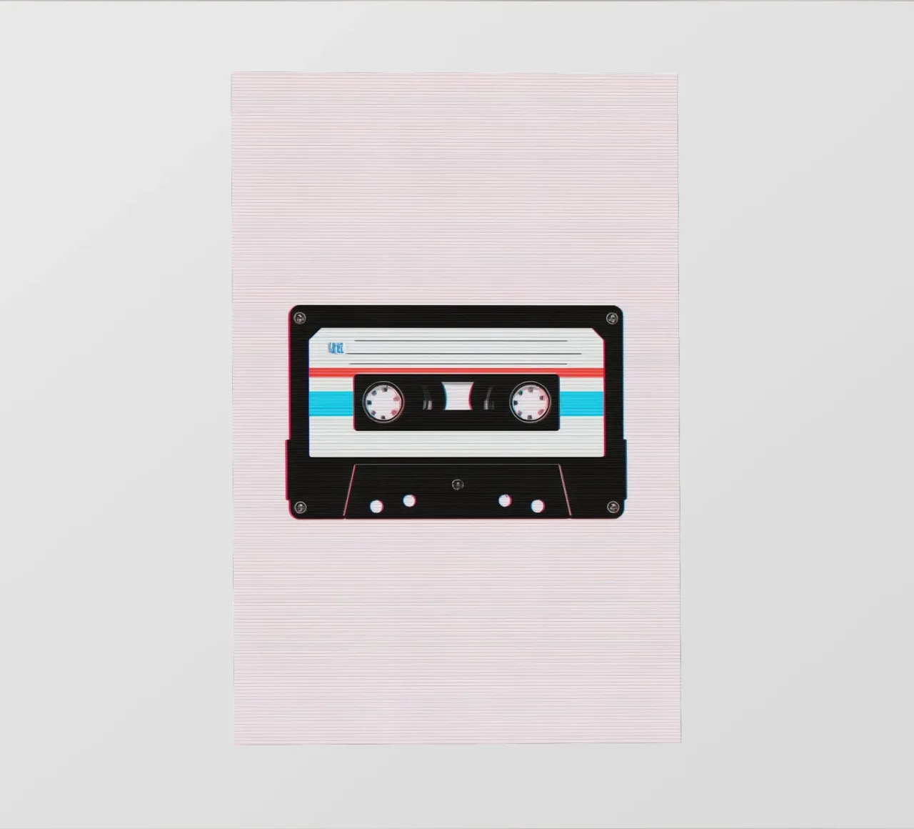 Nastro a cassetta con effetto glitch su sfondo a righe pellicola backlit da DesignDoodle