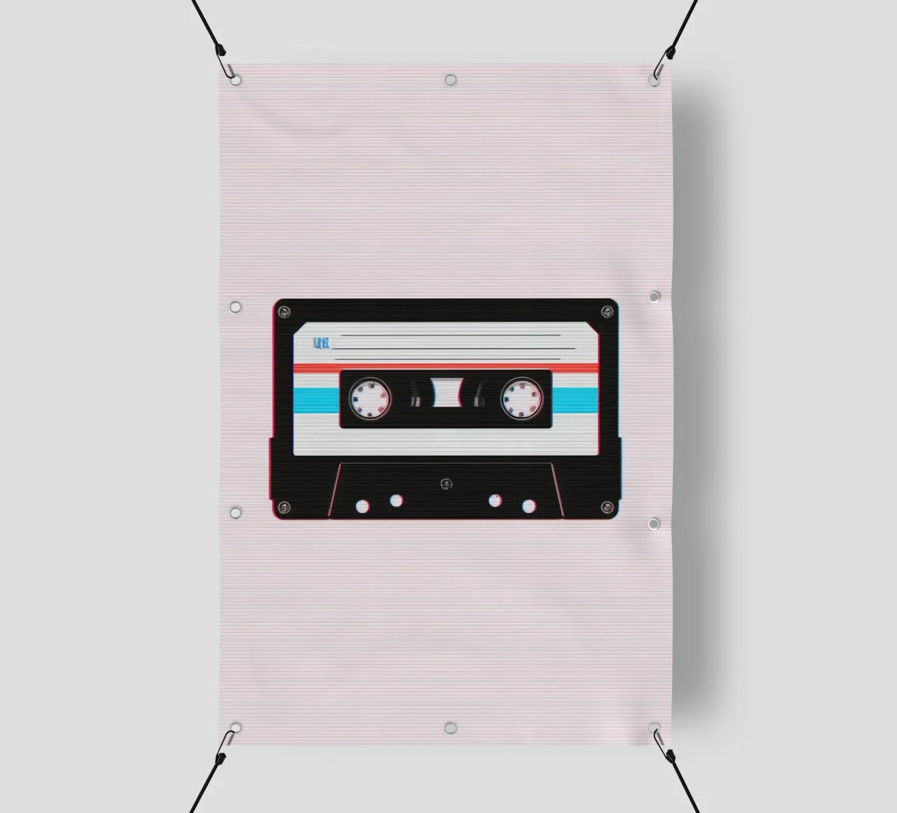 Nastro a cassetta con effetto glitch su sfondo a righe telo in pvc da DesignDoodle