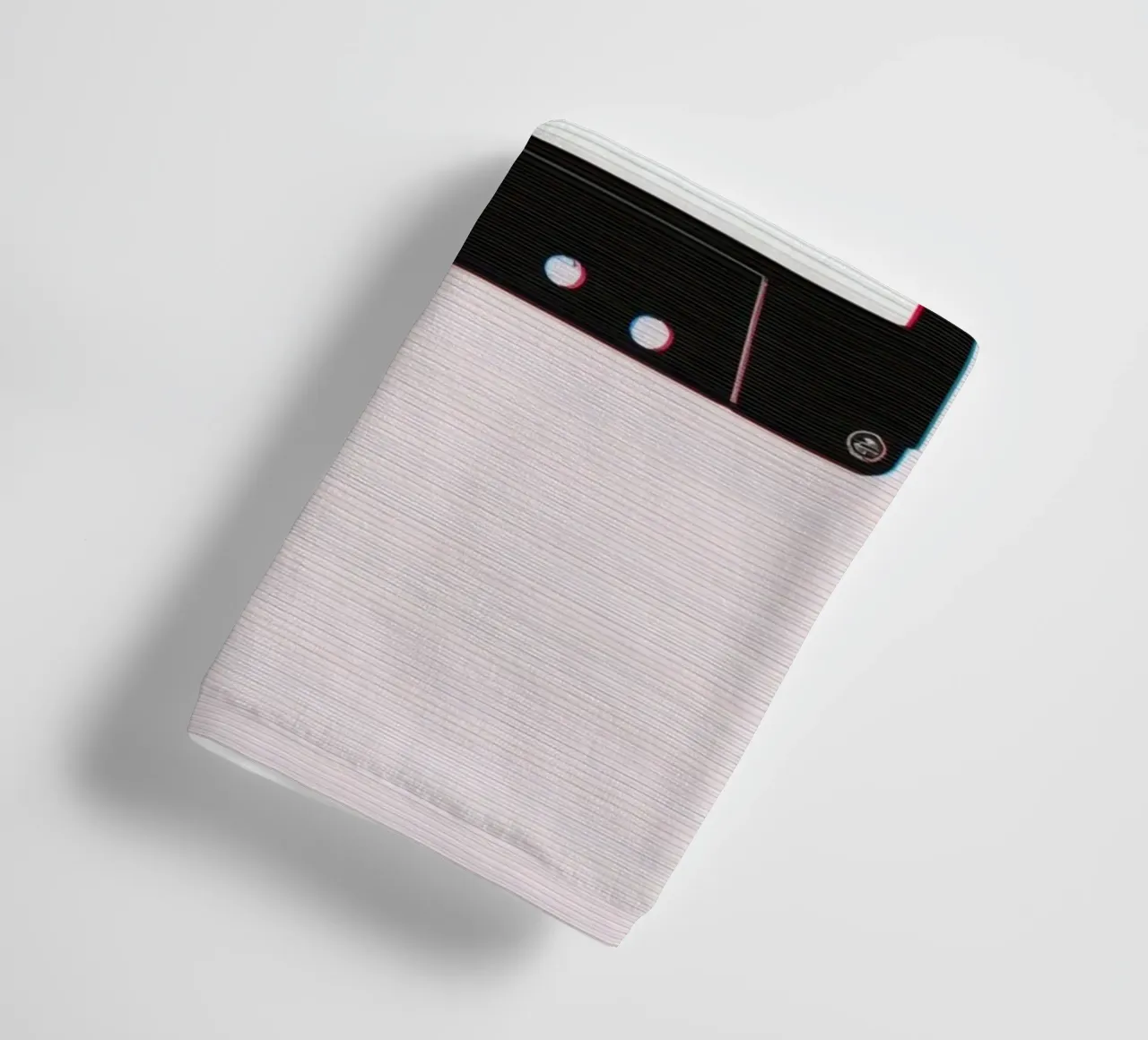 Cassette Tape with Glitch Effect on Striped Background towel by DesignDoodle