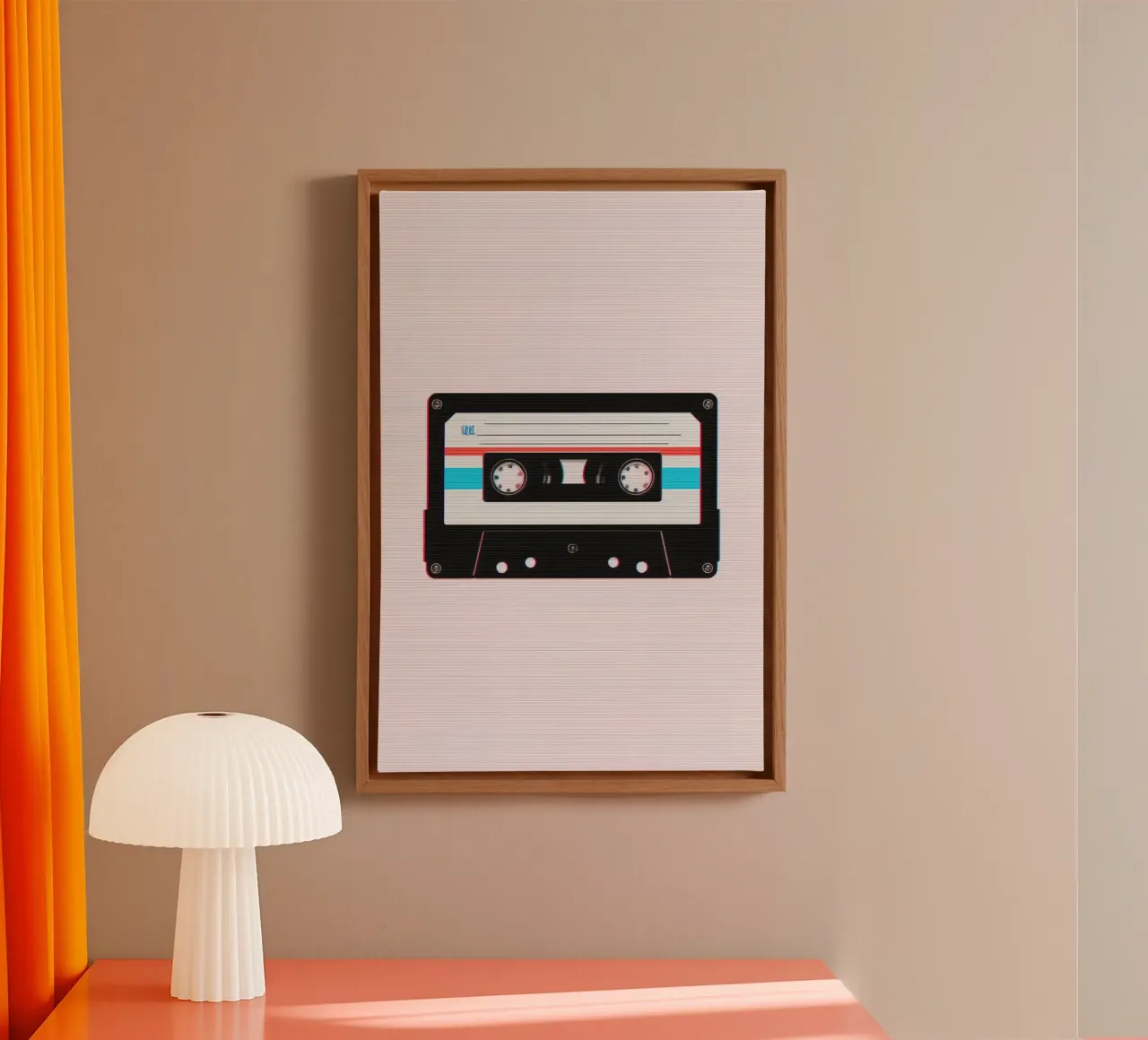 Nastro a cassetta con effetto glitch su sfondo a righe tela con Cornice a cassetta da DesignDoodle