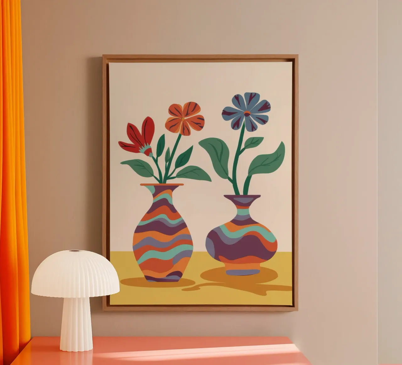 Grillige vaas duet canvas met Baklijst van Bara Suara