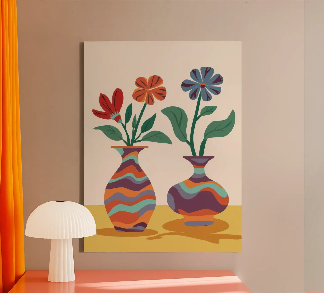 Grillige vaas duet canvas met Baklijst van Bara Suara
