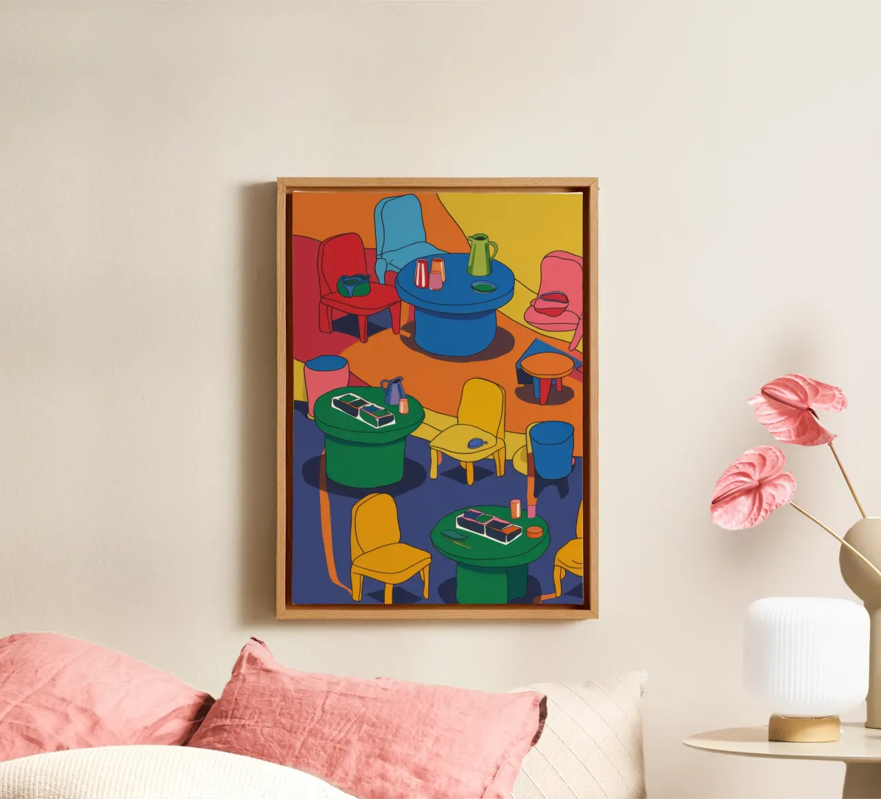 Levendige dinerscène canvas met Baklijst van Snow Mist