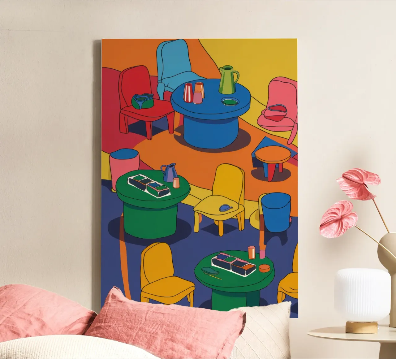 Levendige dinerscène canvas met Baklijst van Snow Mist