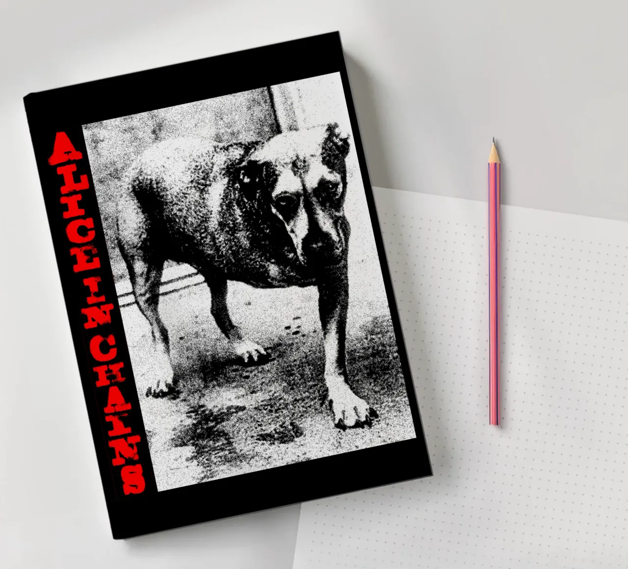 Stunning Dog - Alice In Chain notebook by https://www.juniqe.com/uk/shop/Henndraws