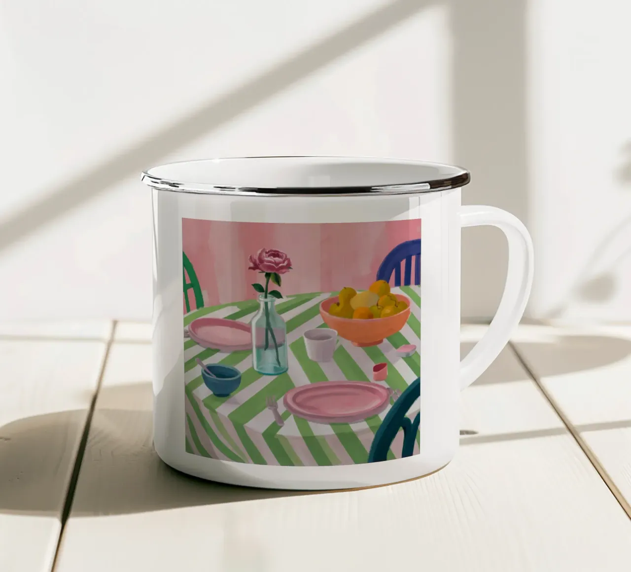 Rosa da tavolo a zig zag tazza in smalto da Snow Mist