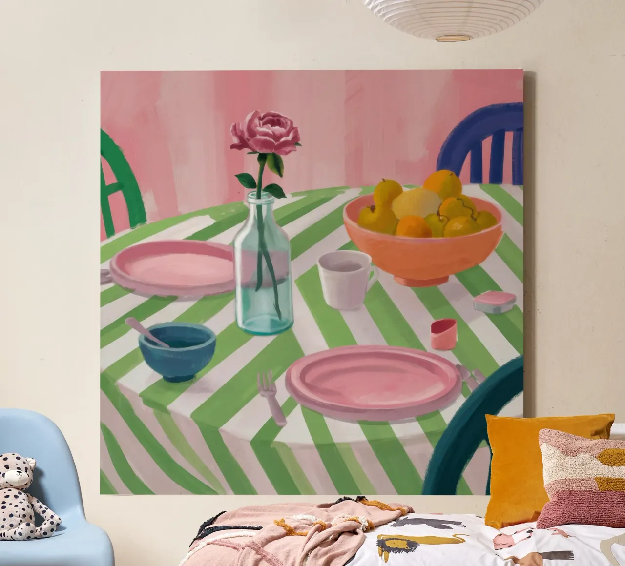 Rosa da tavolo a zig zag tela da Snow Mist