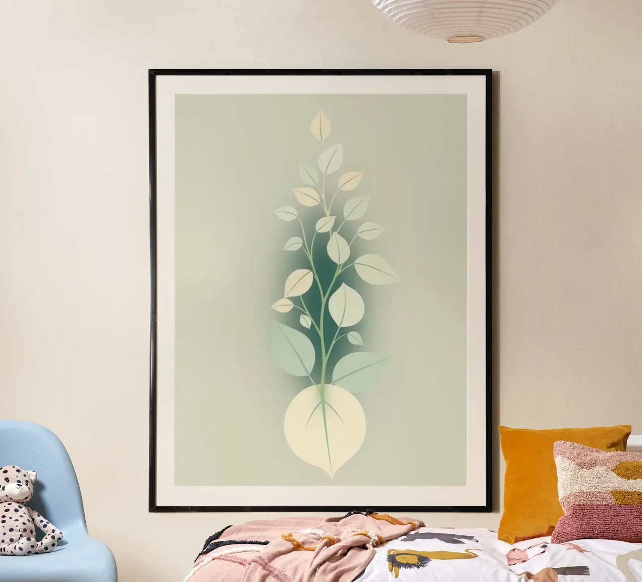Eleganza botanica: Un'illustrazione digitale serena poster con telaio in plastica da Artistic-shop