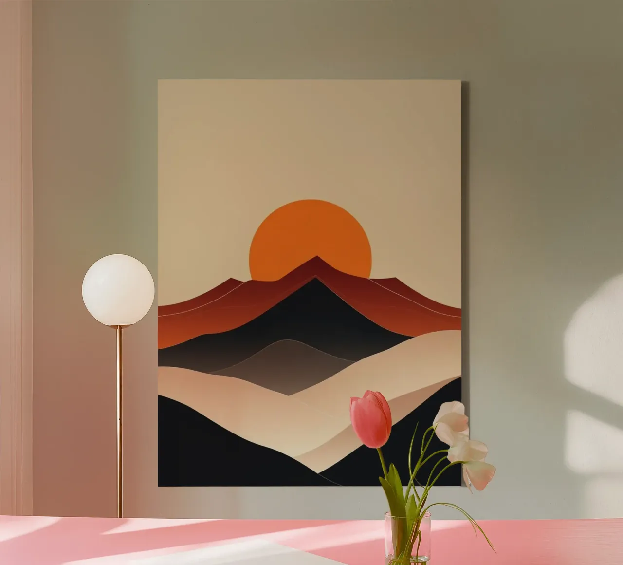 Abstract Minimalist Sunset over Layered Desert Mountains canvas with Floater frame by Artistic-shop