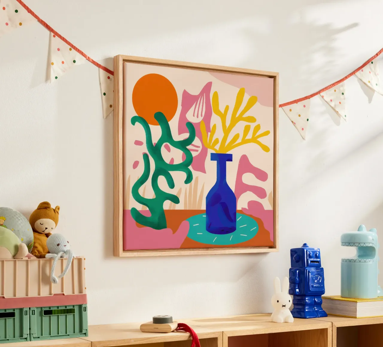 Joyful Bloom Abstract canvas with Floater frame by Bara Suara