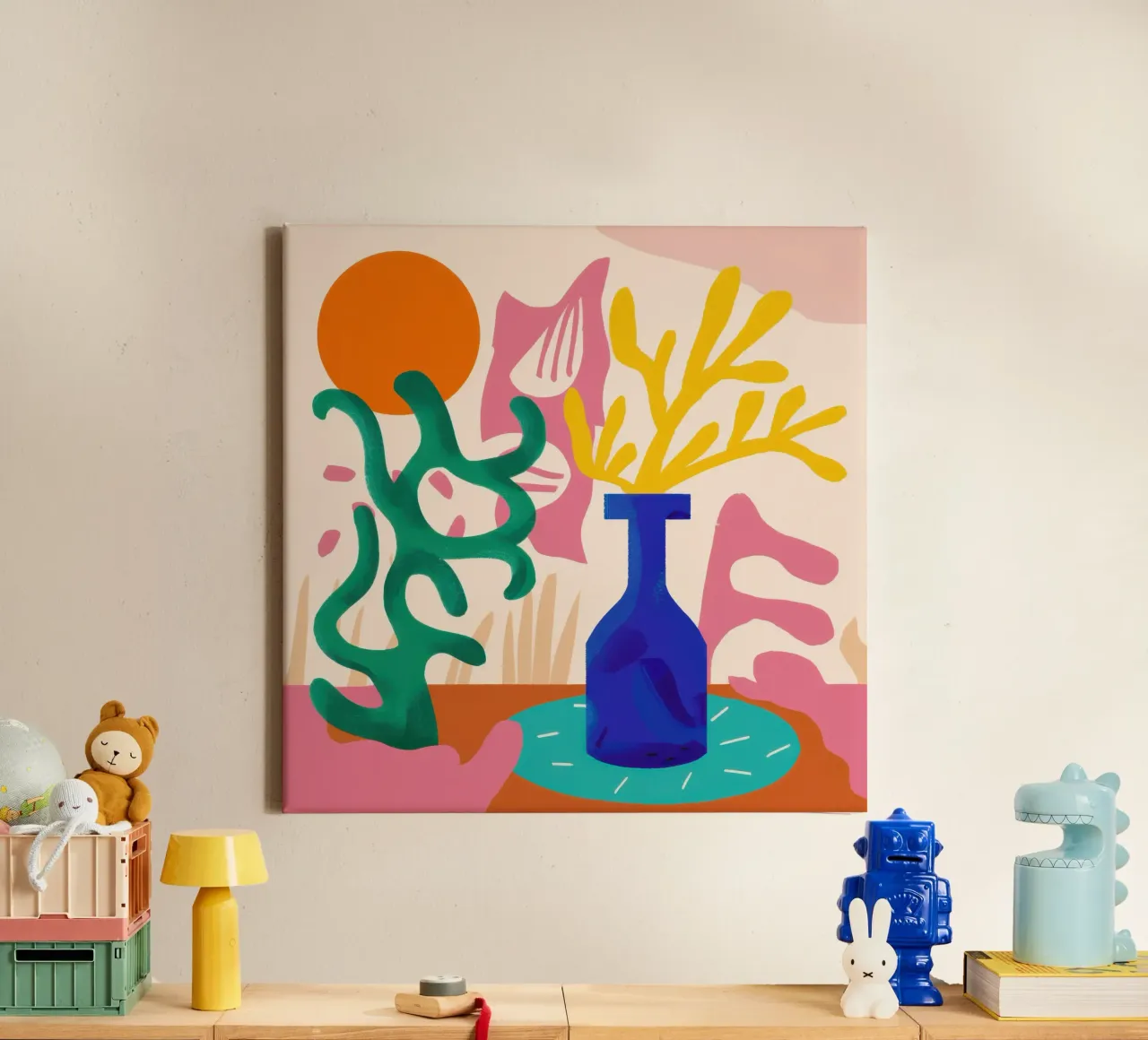 Joyful Bloom Abstract canvas with Floater frame by Bara Suara