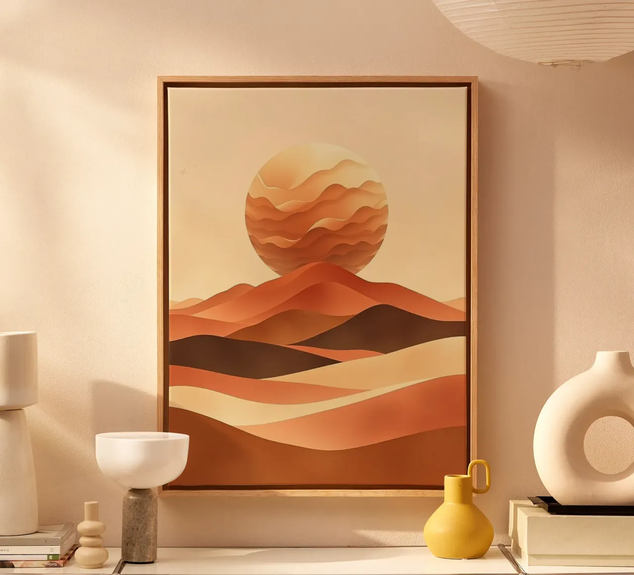 Abstracte woestijn zonsondergang Landschap Print canvas met Baklijst van Artistic-shop