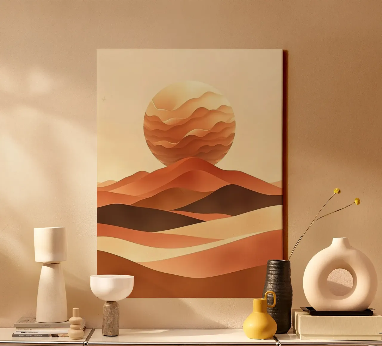Abstracte woestijn zonsondergang Landschap Print canvas met Baklijst van Artistic-shop
