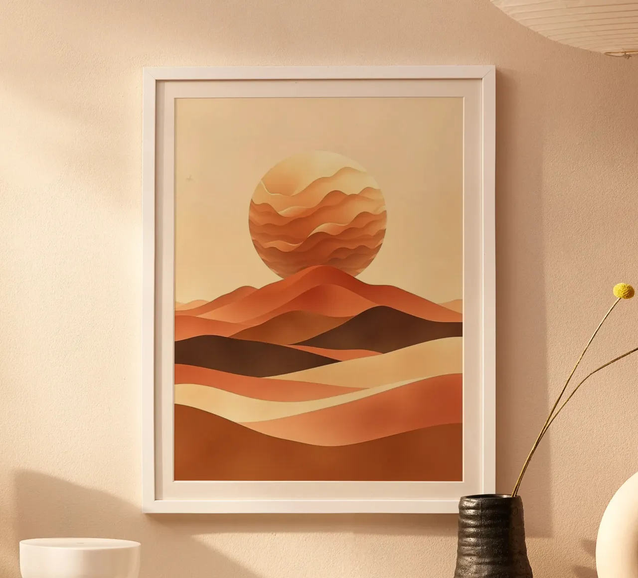 Impresión abstracta de un paisaje desértico al atardecer poster con marco de aluminio de Artistic-shop