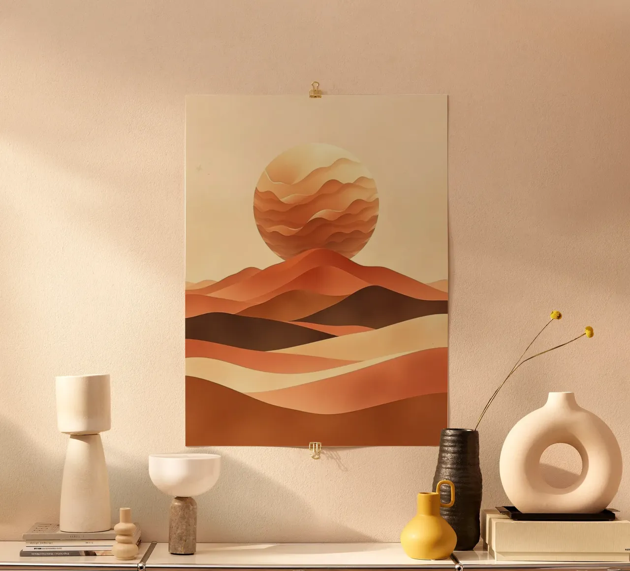Impresión abstracta de un paisaje desértico al atardecer poster con marco de aluminio de Artistic-shop