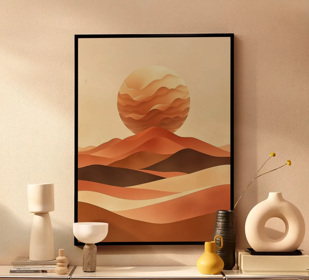 Impresión abstracta de un paisaje desértico al atardecer poster con marco de aluminio de Artistic-shop