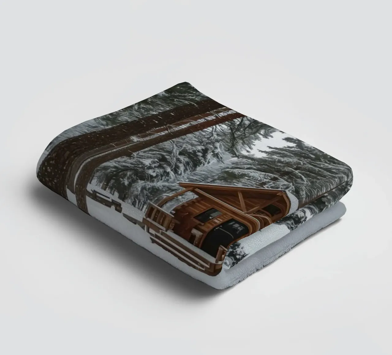 Log Cabin in Snow-Covered Forest towel by DesignDoodle