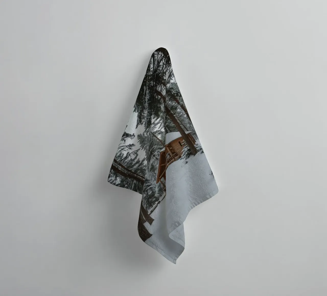 Log Cabin in Snow-Covered Forest towel by DesignDoodle