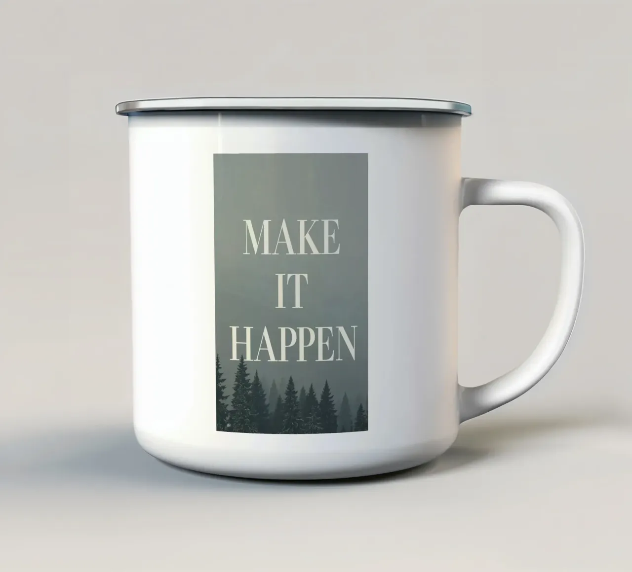 MAKE IT HAPPEN Over boslandschap emaille mok van DesignDoodle