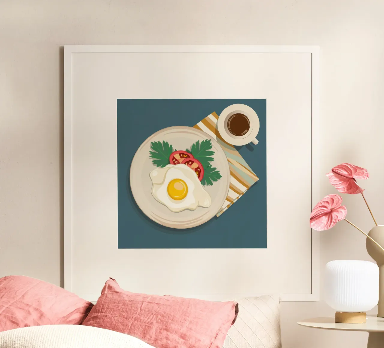 Geometria del piatto mattutino poster con telaio in legno da Bara Suara