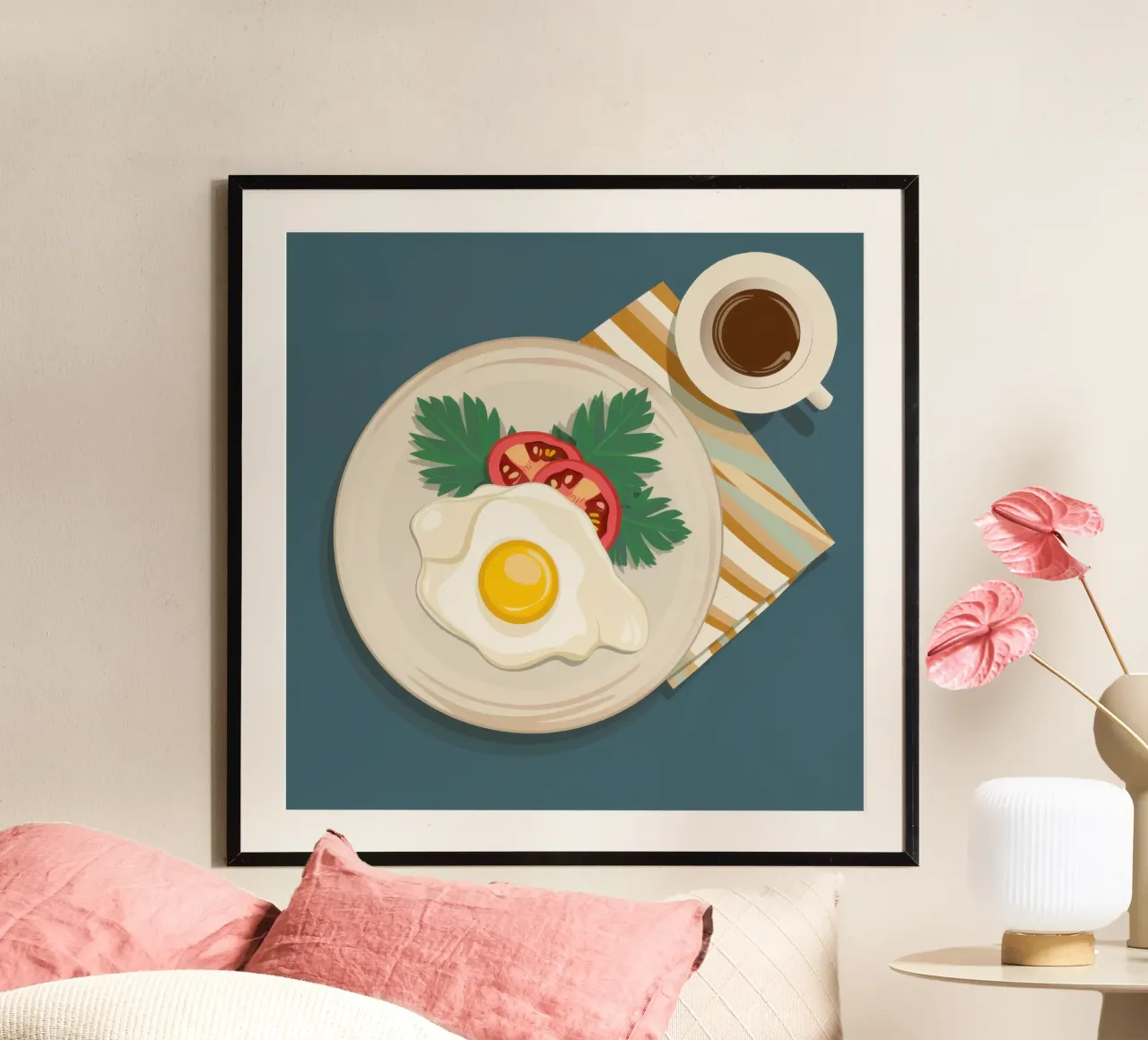 Geometria del piatto mattutino poster con telaio in legno da Bara Suara