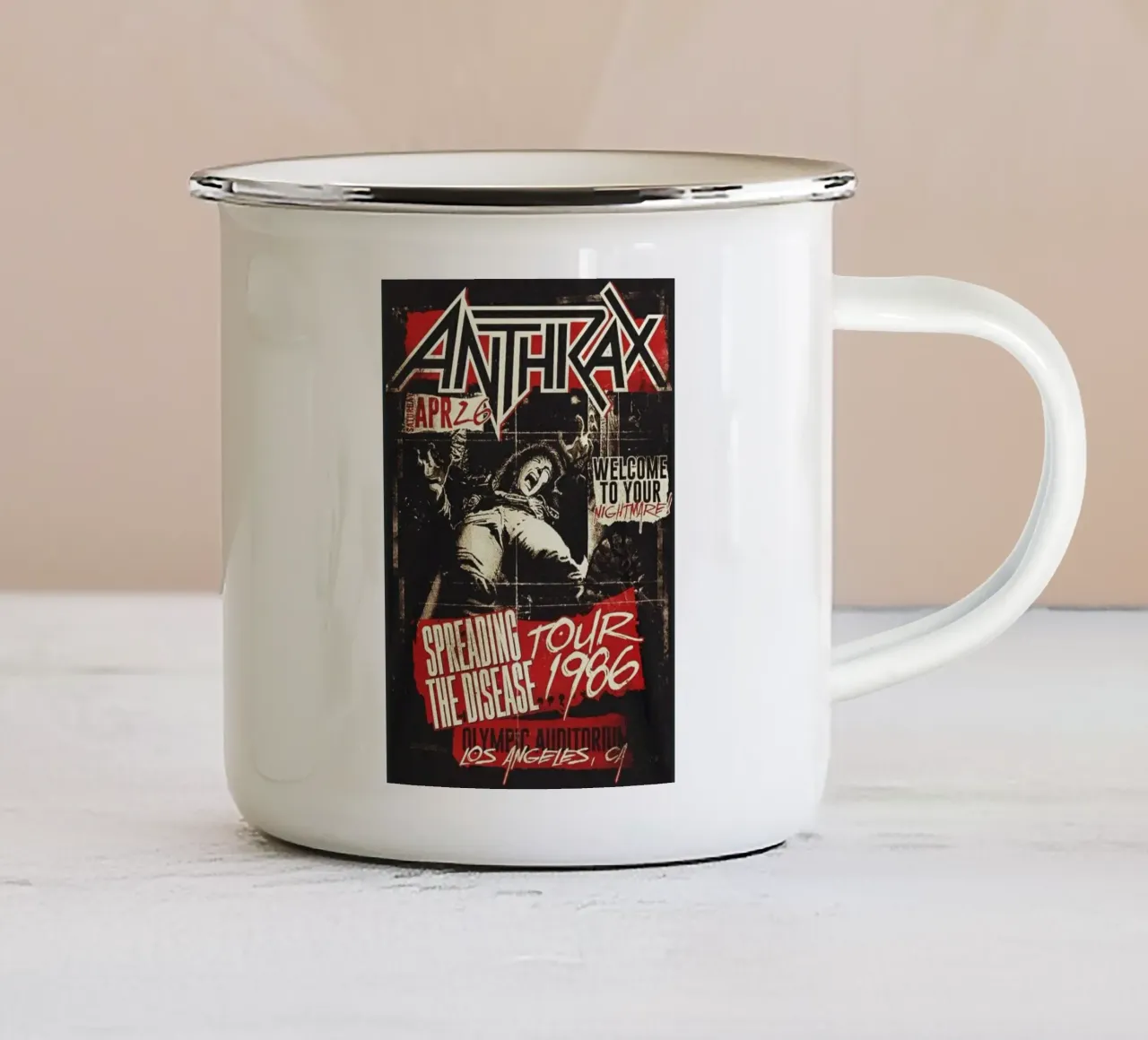Tour degli Anthrax 1986 tazza in smalto da Lembayung art
