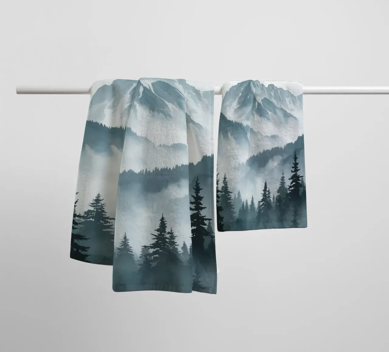 Mountain Range Behind Misty Forest towel by DesignDoodle