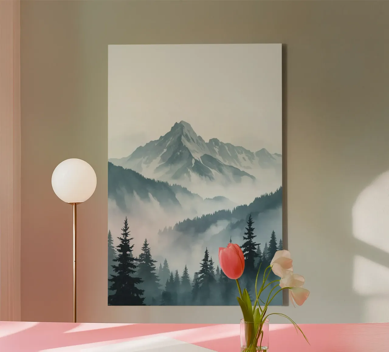 Mountain Range Behind Misty Forest canvas with Floater frame by DesignDoodle