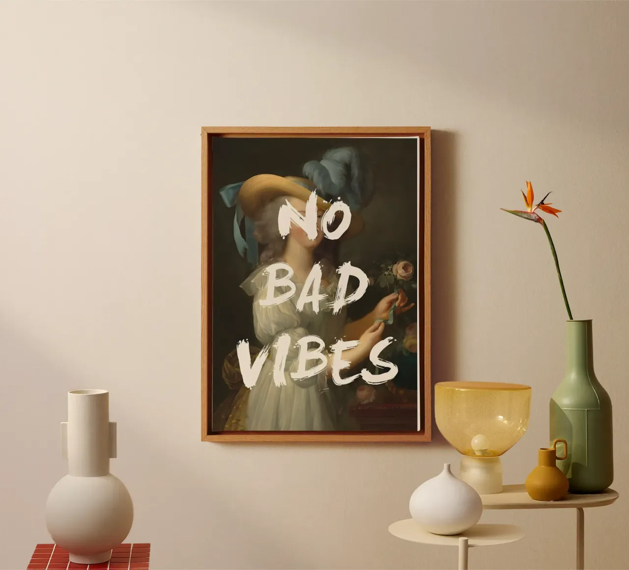 'No Bad Vibes' tela con Cornice a cassetta da Type & Tape