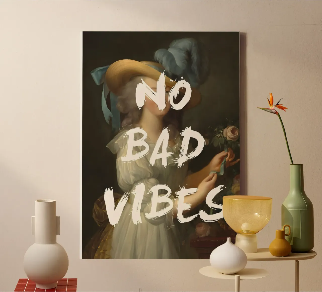 'No Bad Vibes' tela con Cornice a cassetta da Type & Tape